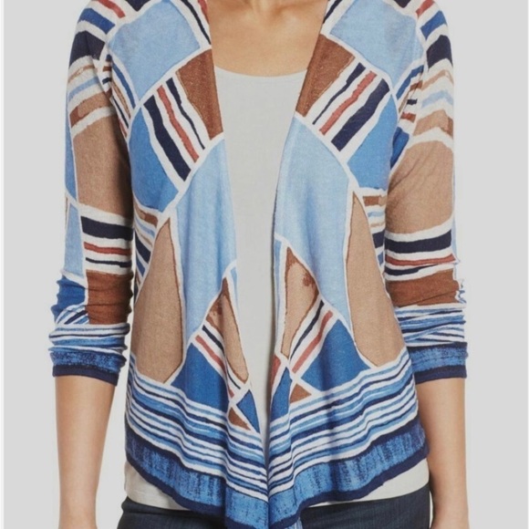 NIC & ZOE SEAGLASS abstract linen  open front drapery light cardigan 1X NWT - Picture 12 of 12